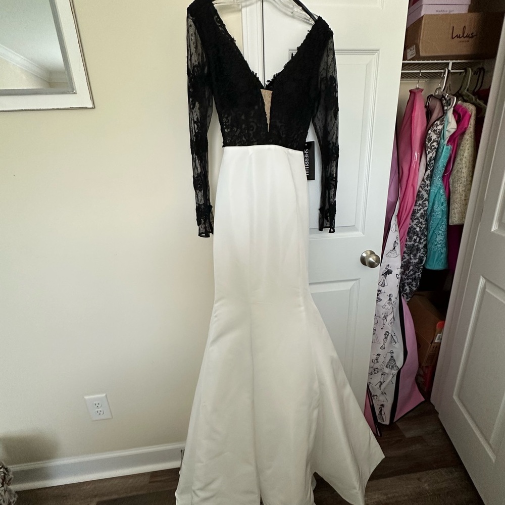 Sherri Hill Black and White Lace Prom Dress